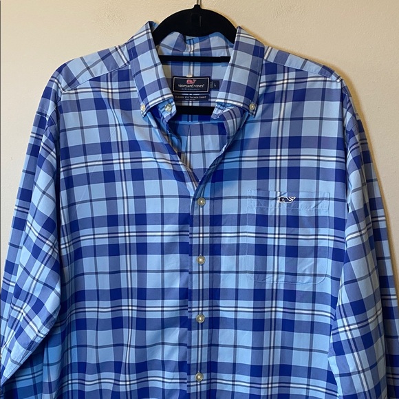 Vineyard Vines Performance Tucker Shirt Large Blue Nylon Classic Fit Button Down - Picture 3 of 14